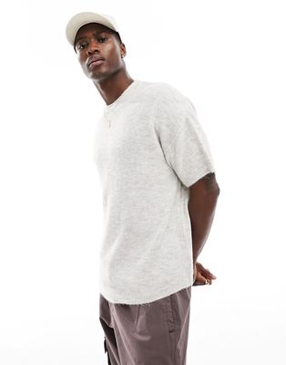 ASOS DESIGN relaxed short sleeve lightweight fluffy T-shirt in gray