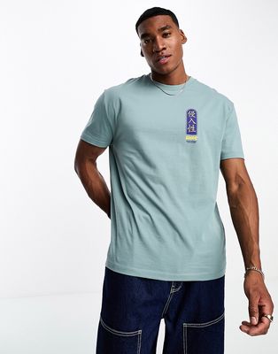 ASOS DESIGN relaxed T-shirt in teal with small chest text print-Blue