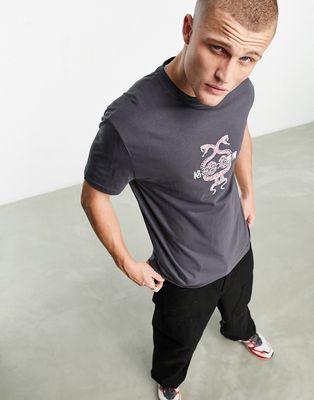 ASOS DESIGN relaxed t-shirt in washed black with snake chest print-Gray