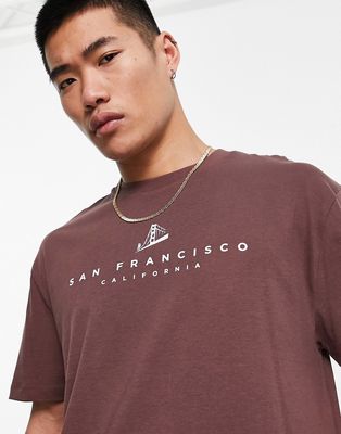 ASOS DESIGN relaxed t-shirt with san francisco chest print in brown
