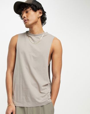 ASOS DESIGN relaxed tank top with dropped armholes in light brown-Neutral