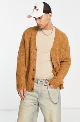 ASOS DESIGN Relaxed V-Neck Cardigan in Brown