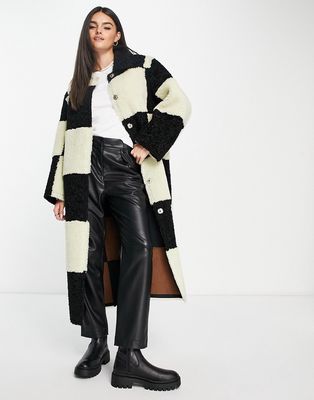 ASOS DESIGN reversible bonded borg longline coat in black and white-Multi