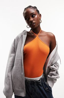 ASOS DESIGN Rib Halter Neck Stretch Cotton Bodysuit in Orange