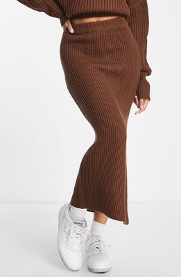 ASOS DESIGN Rib Knit Skirt in Brown
