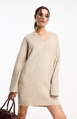 ASOS DESIGN Rib Sweater Dress in Beige