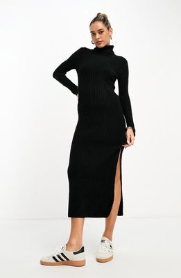 ASOS DESIGN Ribbed Long Sleeve Sweater Dress in Black