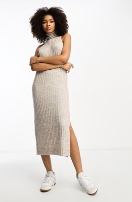 ASOS DESIGN Ribbed Midi Sweater Dress in Stone