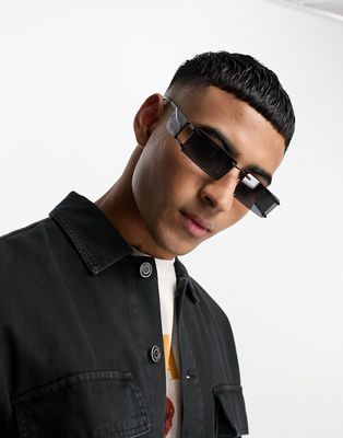 ASOS DESIGN rimless wrap sunglasses with side lens in black