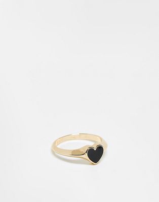 ASOS DESIGN ring with black enamel heart in gold tone