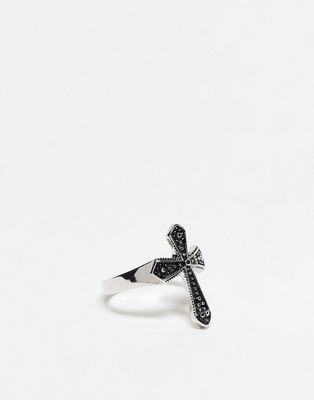 ASOS DESIGN ring with cross detail in silver tone