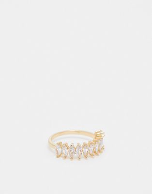 ASOS DESIGN ring with diamond shape cubic zirconia baguette design in gold tone