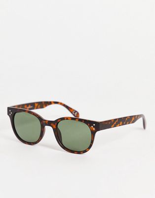 ASOS DESIGN round sunglasses with green lens in brown tortoiseshell - BROWN