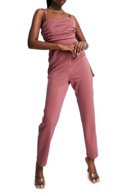 ASOS DESIGN Ruched Bow Straight Leg Jumpsuit in Pink