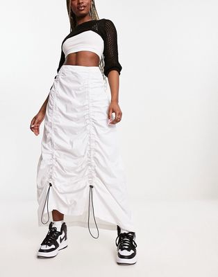ASOS DESIGN ruched maxi cargo skirt in white