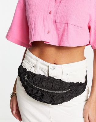 ASOS DESIGN ruched padded fanny pack in black