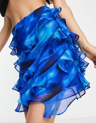 ASOS DESIGN ruffle mini skirt in blurred print-Multi