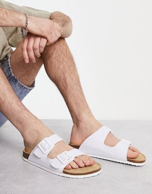 ASOS DESIGN sandals in white faux leather with buckle