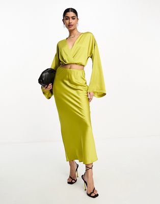 ASOS DESIGN satin bias maxi skirt in chartreuse - part of a set-Yellow