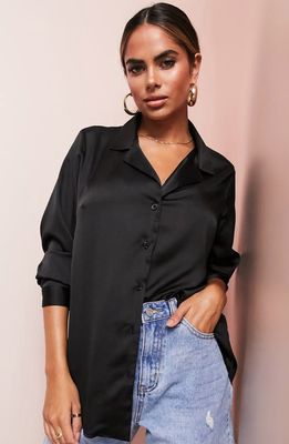 ASOS DESIGN Satin Button-Up Shirt in Black
