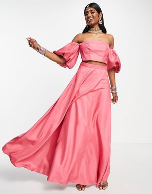 ASOS DESIGN satin lehenga skirt in bright pink - part of a set