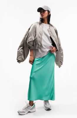 ASOS DESIGN Satin Midi Skirt in Medium Green