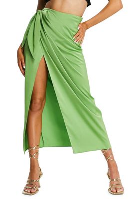 ASOS DESIGN Satin Sarong Wrap Midi Skirt in Medium Green