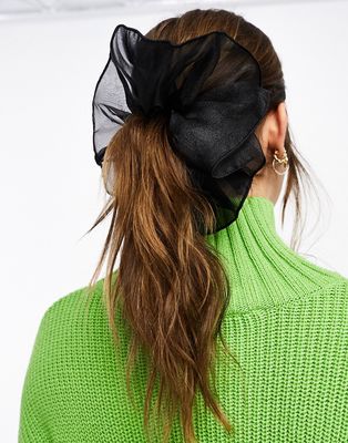 ASOS DESIGN scrunchie with organza ruffle detail in black