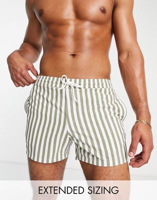 ASOS DESIGN seersucker swim shorts in short length in khaki stripe-Multi