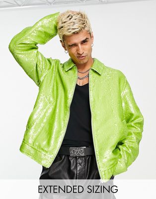 ASOS DESIGN sequin harrington jacket in lime-Green