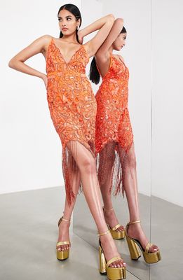 ASOS DESIGN Sequin Midi Slipdress in Orange
