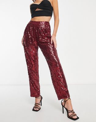 ASOS DESIGN sequin slouchy pants in ruby-Red