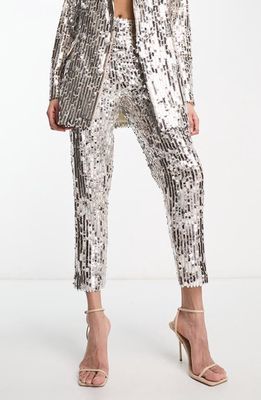 ASOS DESIGN Sequin Suit Trousers in Silver
