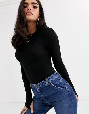 ASOS DESIGN sexy sheer rib bodysuit-Black