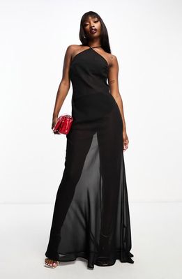 ASOS DESIGN Sheer Halter Maxi Dress in Black