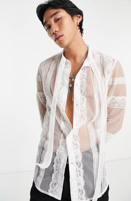 ASOS DESIGN Sheer Shirt with Lace Detail in White