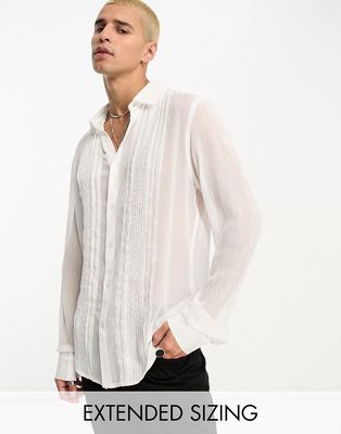 ASOS DESIGN sheer shirt with pleated front in white
