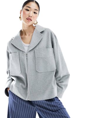 ASOS DESIGN short brushed jacket in gray