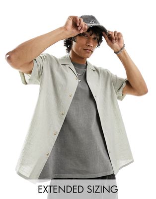 ASOS DESIGN short sleeve relaxed camp collar linen look shirt in stone gray