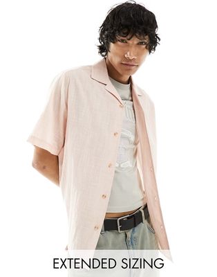 ASOS DESIGN short sleeve relaxed revere collar linen look shirt in pale pink