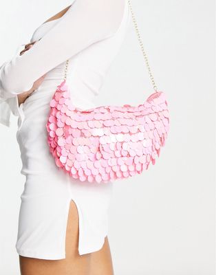 ASOS DESIGN shoulder bag with ombre sequin in pink