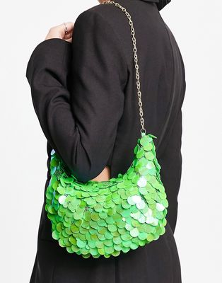 ASOS DESIGN shoulder bag with sequins in bright green