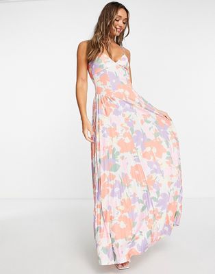 ASOS DESIGN side pleat maxi dress in apricot floral - MULTI