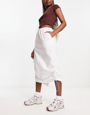 ASOS DESIGN side ruched cargo midi skirt in white