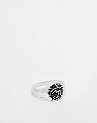 ASOS DESIGN signet ring with Eye of Horus design in silver tone