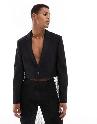 ASOS DESIGN skinny cropped suit jacket with black mesh overlay