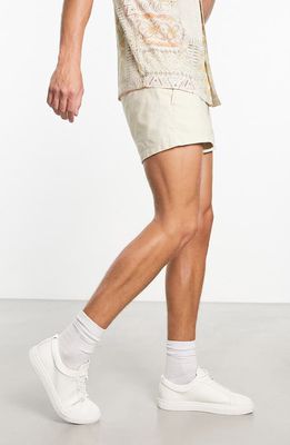 ASOS DESIGN Skinny Drawstring Waist Chino Shorts in Beige