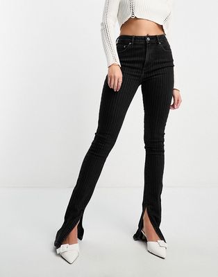 ASOS DESIGN skinny kickflare jeans in black pinstripe-Gray