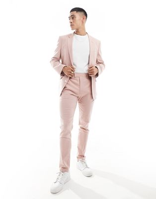 ASOS DESIGN skinny linen mix pants in pink