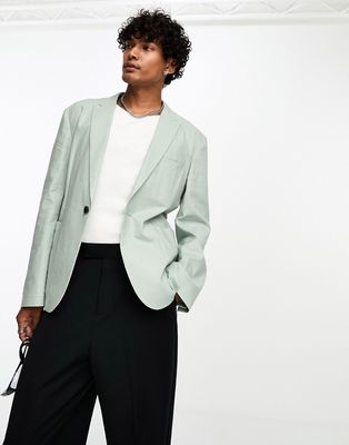 ASOS DESIGN skinny linen mix suit jacket in sage green